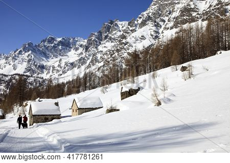 Devero Park ( Verbano-cusio-ossola ), Italy - January 15, 2017: Alpe Devero Park Landscape, Ossola V