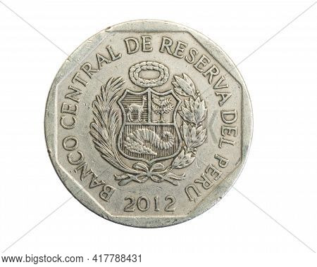 Peru One Sol Coin On White Isolated Background