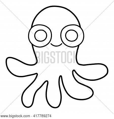 Cute Linear Octopus Hand-drawn Isolated On White Stock Vector Illustration. Simple Cartoon Octopus C