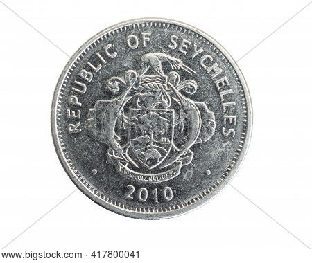 Seychelles One Rupee Coin On White Isolated Background