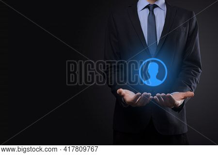 Businessman Man Holding Shopping Cart Trolley Mini Cart In Business Digital Payment Interface.busine