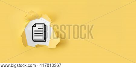 Torn Yellow Paper With Document On White Background.document Management Data System Business Interne
