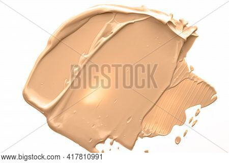 Beige Beauty Cosmetic Texture Isolated On White Background, Smudged Makeup Emulsion Cream Smear Or F
