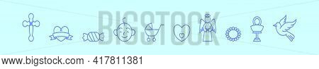 Set Of Catholic Cartoon Icon Design Template With Various Models. Modern Vector Illustration Isolate