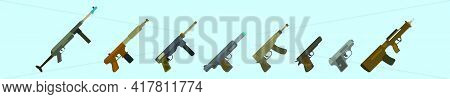 Set Of Soft Gun Cartoon Icon Design Template With Various Models. Modern Vector Illustration Isolate