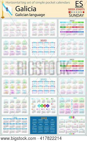 Galician Horizontal Big Set Of Pocket Calendars For 2022 (two Thousand Twenty Two). Week Starts Sund
