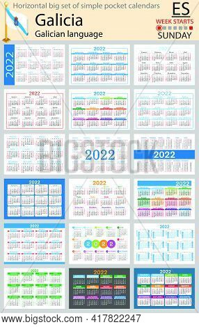 Galician Horizontal Big Set Of Pocket Calendars For 2022 (two Thousand Twenty Two). Week Starts Sund