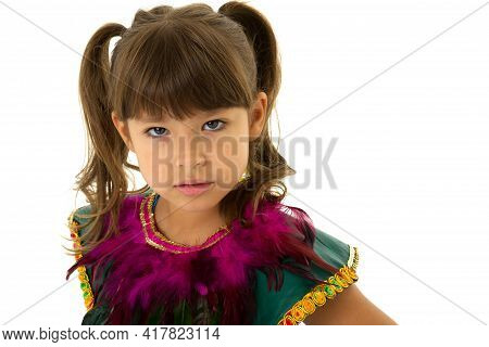Close Up Portrait Of Girl Wearing Ethnic Costume.