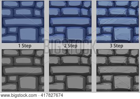 Cobble Stones Seamless Pattern, Drawing Step By Step Texture Paving Stone For Wallpaper.