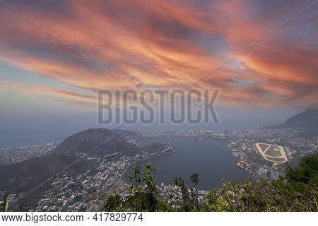 Panoramic Aerial View Of The City Of Rio De Janeiro Brazil.