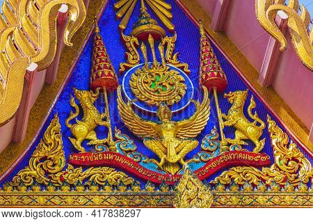 Colorful Wat Don Mueang Phra Arramluang Buddhist Temple Bangkok Thailand.