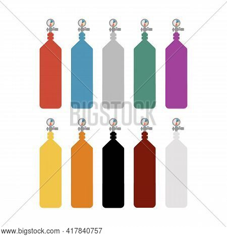 Set Of Gas Cylinders Of Different Colors. Vector