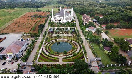 Tajug Gede Cilodong Mosque Panorama View Largest Mosque In Purwakarta. Ramadan And Eid Concept And N