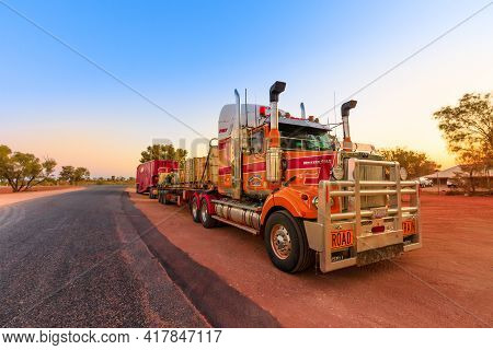 Ghan, Northern Territory, Australia - August 2019: Western Star Road-train Truck Of Western Star Roa