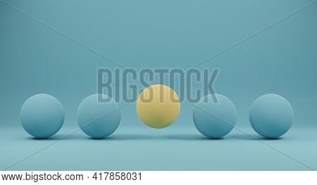 Yellow Spheres Outstanding Among Blue Circle On Blue Background. Concept Of Outstanding And Differen