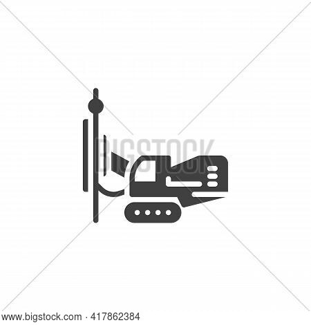 Drilling Rig Truck Vector Icon. Filled Flat Sign For Mobile Concept And Web Design. Pile Driver Mach