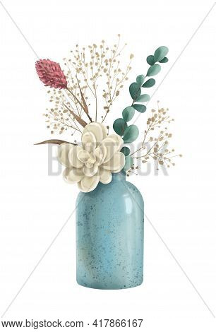 Rastra Illustration With The Image Of A Decorative Vase With Dried Flowers
