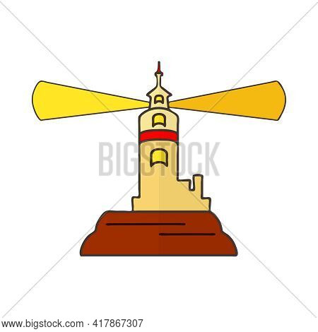 Lighthouse Isolated On White Background. Color Beacon Tower Icon In Simple Flat Style Design. Buildi