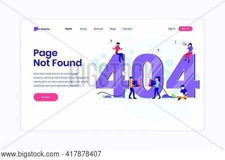 Landing Page Design Concept Of 404 Error Page Not Found With People Trying To Fix Error On A Web Pag