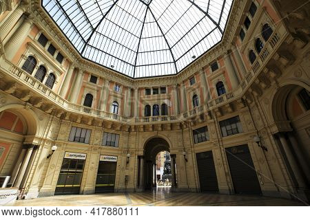 Pavia (pv), Italy - June 09, 2018: Galleria Geometrica, Salone Mercato, Pavia, Lombardy, Italy