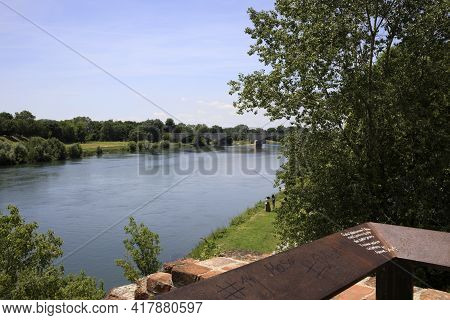 Pavia (pv), Italy - June 09, 2018: Ticino River In Pavia, Pavia, Lombardy, Italy