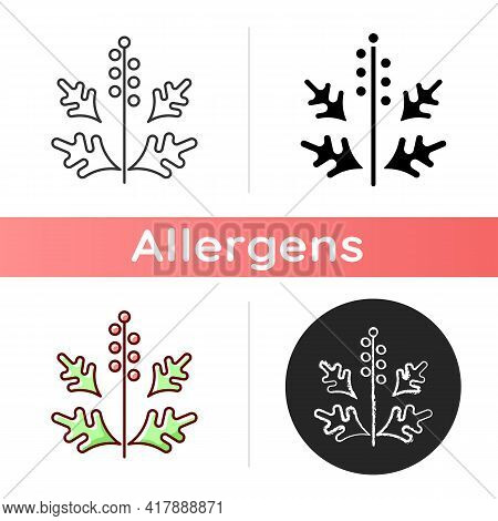 Ragweed Pollen Icon. Blooming Ambrosia. Cause Of Allergic Reaction. Seasonal Dangerous Allergen. All