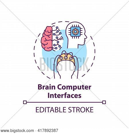 Brain Computer Interfaces Concept Icon. Rehabilitation Engineering Application Idea Thin Line Illust