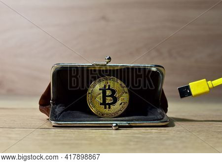 Crypto And Bitcoin Wallet Concept. Ryptocurrency Trading Exchange. Btc Mining And Investing Concept.