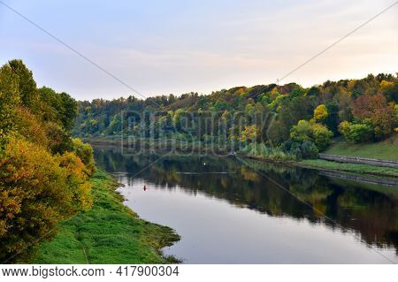 View Of The Western Dvina Zapadnaya Dvina River In The Center Of The City Of Vitebsk In The Republic