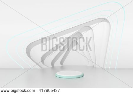 Abstract Geometric Background. 3d Illustration Of White Wall With Extruded Isosceles Triangles And F