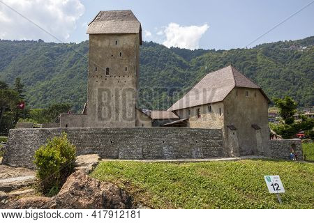Melide / Switzerland - June 21, 2020: A View Of Swissminiatur, Open-air Miniature Park Placed In Mel