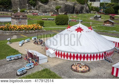 Melide / Switzerland - June 21, 2020: A View Of Swissminiatur, Open-air Miniature Park Placed In Mel