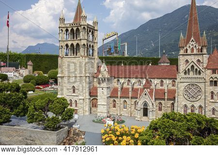 Melide / Switzerland - June 21, 2020: A View Of Swissminiatur, Open-air Miniature Park Placed In Mel