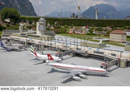 Melide / Switzerland - June 21, 2020: A View Of Swissminiatur, Open-air Miniature Park Placed In Mel