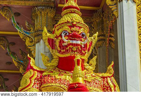 Temple Guardian Yaksha Wat Don Mueang Phra Arramluang Bangkok Thailand.