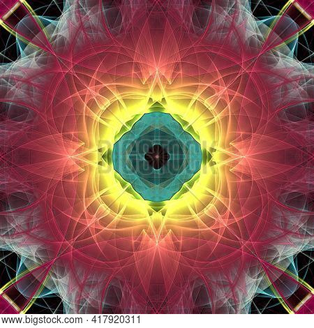 A Seamless Tile For Background Symmetrical Illustration, Psychedelia With Geometry, Black .