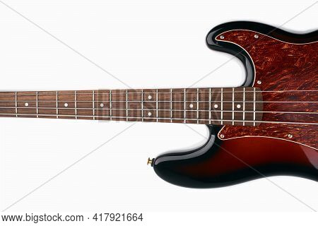 Metallic Volume Treble Guitar Bass Knobs. Electric Guitar. Red Electric Bass Guitar Close-up. Musica
