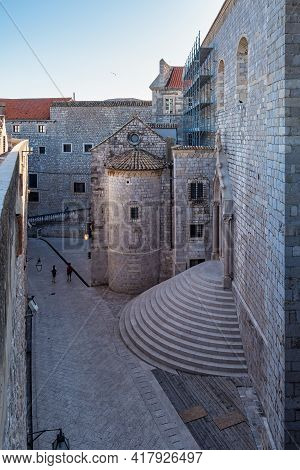 The Exterior Of The Building And Iconic Steps Leading To The Dominican Monastery In Dubrovnik Croati