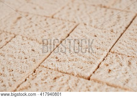 Rye Crisp Bread As A Background Texture. Top View. Copy, Empty Space For Text.