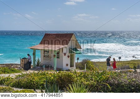 Cancun, Mexiico - March 10.2021: The Entrance At The Lighthouse In The South At The Beautiful Caribb