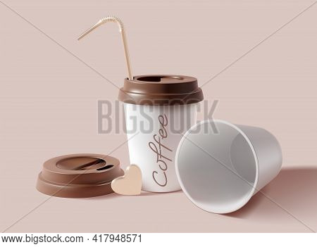 Realistic Detailed 3d Paper Coffee Cup Set. Vector