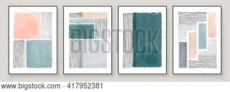 Set Of Abstract Hand Painted Illustrations For Wall Decoration, Postcard, Social Media Banner, Broch