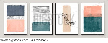 Set Of Abstract Hand Painted Illustrations For Wall Decoration, Postcard, Social Media Banner, Broch
