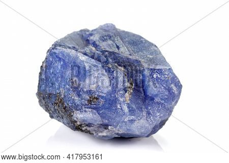 Macro Blue Tourmaline Mineral Stone On White Background