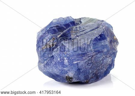 Macro Blue Tourmaline Mineral Stone On White Background