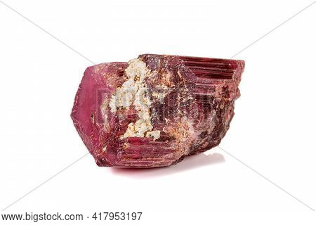 Macro Red Tourmaline Mineral Stone On White Background