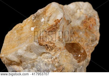 Macro Tourmaline Mineral Stone On Black