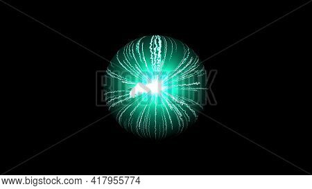 Bright Wriggling 3d Render Stripes Flowing Around World Ball. Accumulation Energy Means Rays Of Ligh