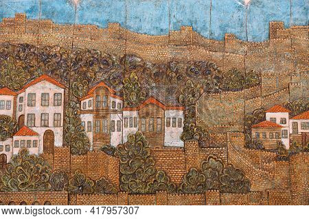 Panel Depicting A Fortress On A Mountain, Historical Museum, Alanya, April 2021