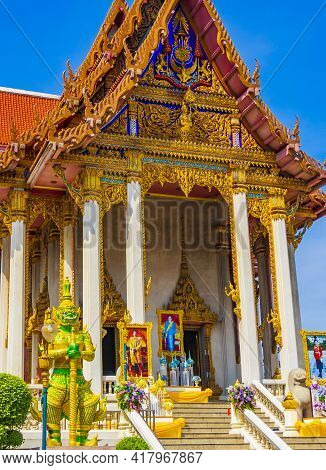 Colorful Wat Don Mueang Phra Arramluang Buddhist Temple Bangkok Thailand.
